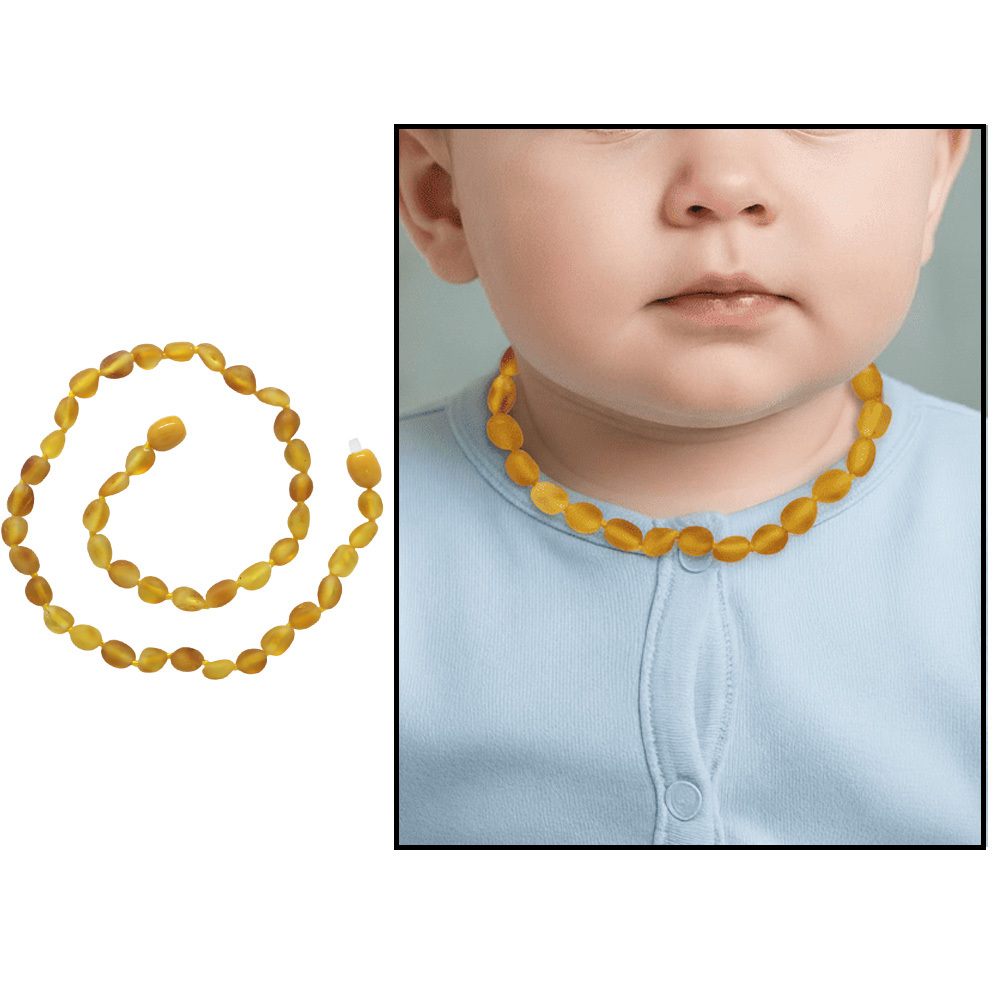 Mat Turuncu Renk Doğal Form Damla Kehribar Taşlı Bebek Diş Kolyesi - 1