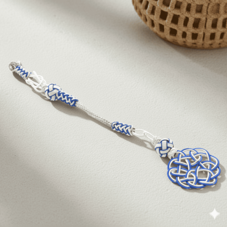 Mavi Beyaz Renk Bakır Kaplama Kazaz Püskül - Tesbihane