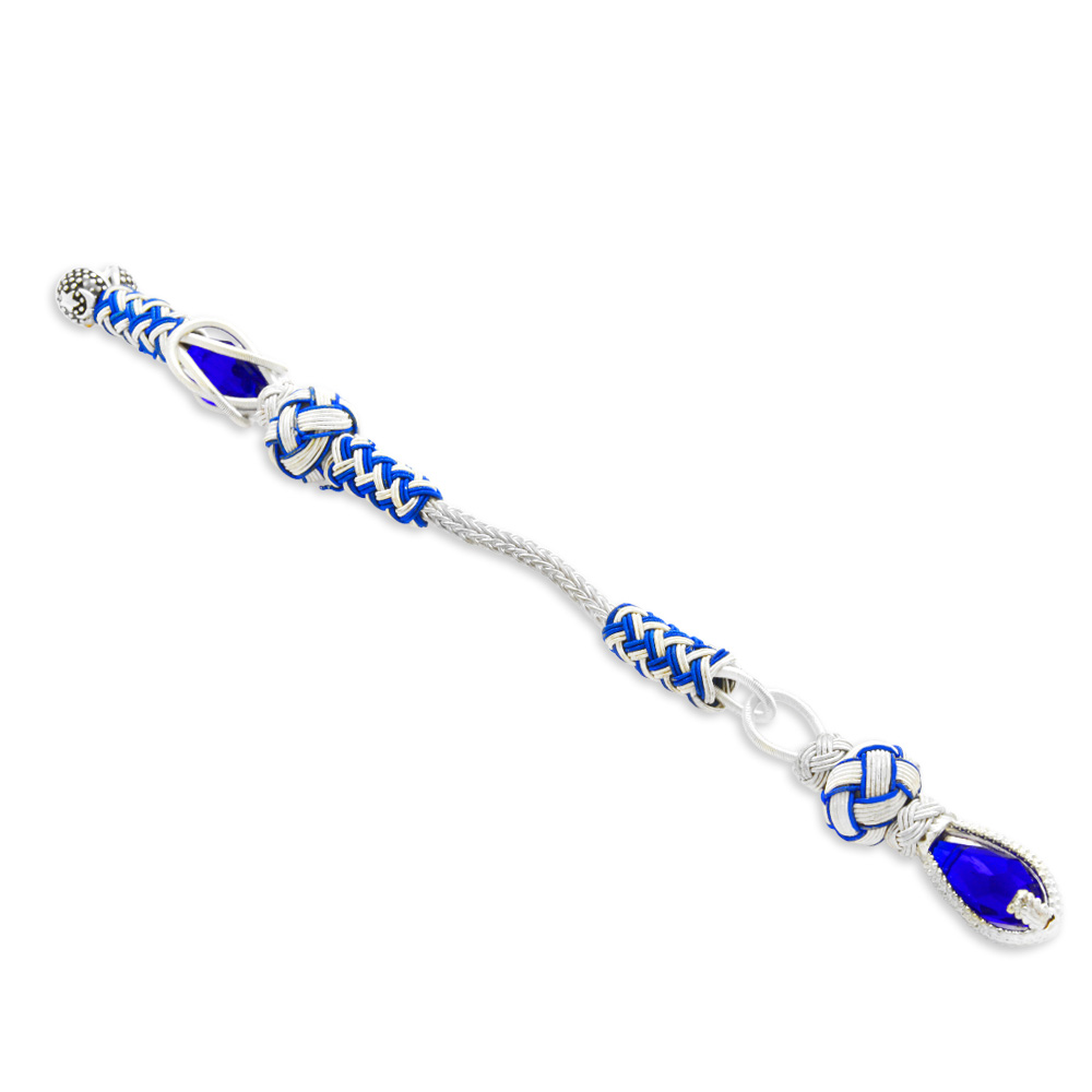 Mavi Beyaz Renk Bakır Kaplama Mavi Taşlı Kazaz Püskül - 2