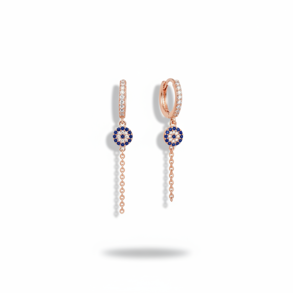 Mavi Beyaz Zirkon Taşlı Çiçek Model Altın Renk 925 Ayar Gümüş Sallantılı Kadın Küpe - 4