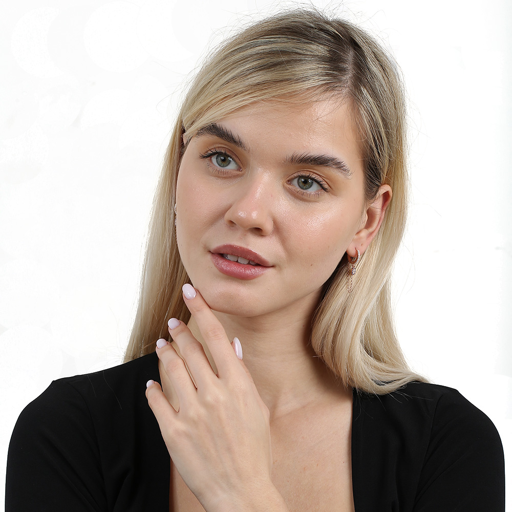 Mavi Beyaz Zirkon Taşlı Çiçek Model Rose Renk 925 Ayar Gümüş Sallantılı Kadın Küpe - 2