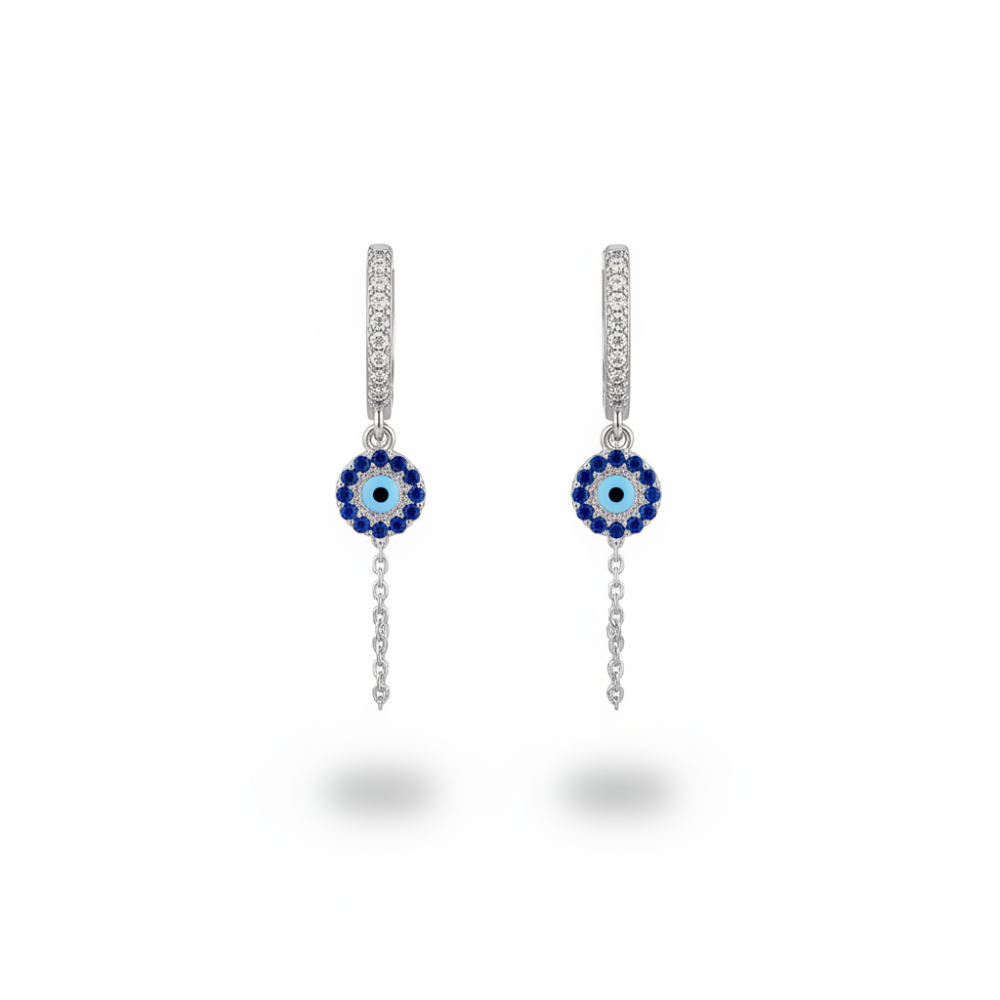 Mavi Beyaz Zirkon Taşlı Çiçek Model Gümüş Renk 925 Ayar Gümüş Sallantılı Kadın Küpe - 4