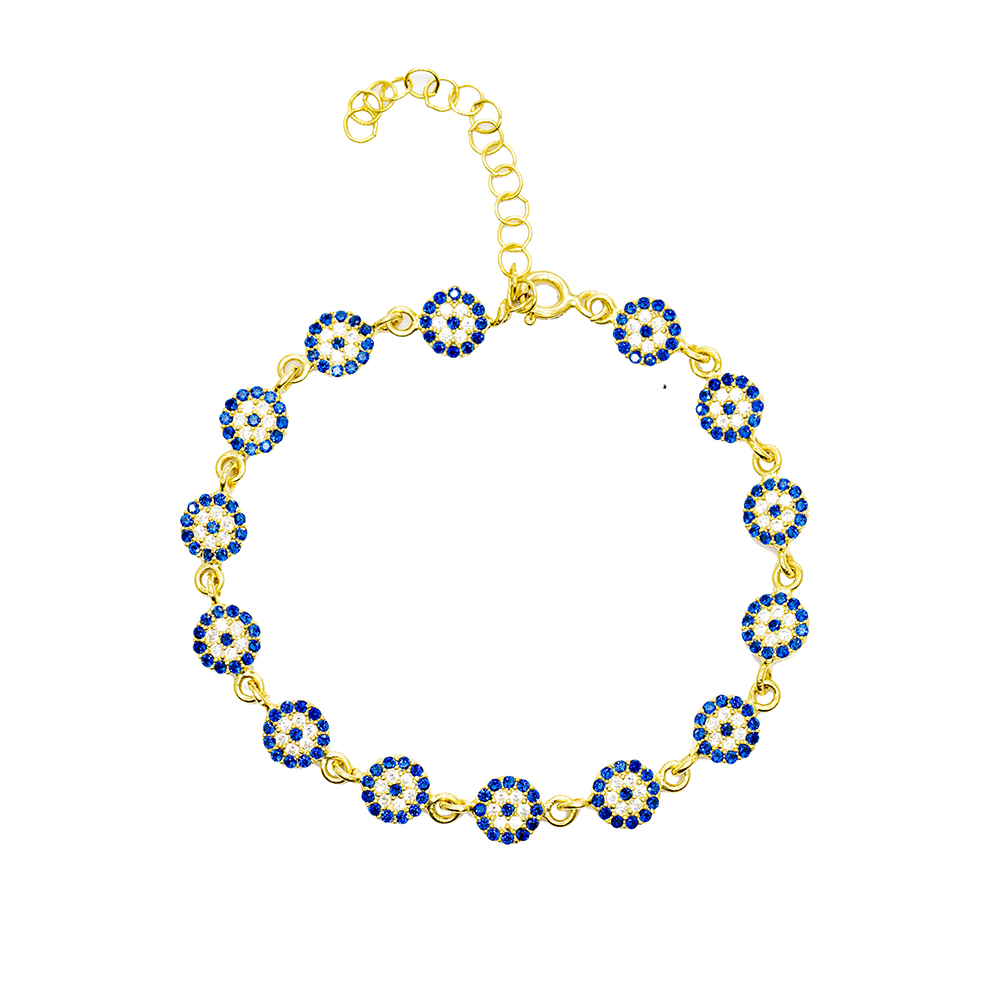 Mavi Beyaz Zirkon Taşlı Çiçek Model Zarif Tasarım Altın Renk 925 Ayar Gümüş Kadın Bileklik - 2