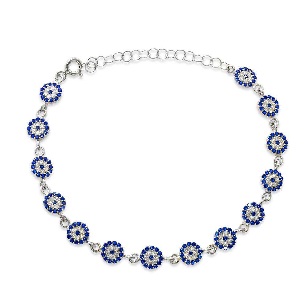 Mavi Beyaz Zirkon Taşlı Çiçek Model Zarif Tasarım Gümüş Renk 925 Ayar Gümüş Kadın Bileklik - 1