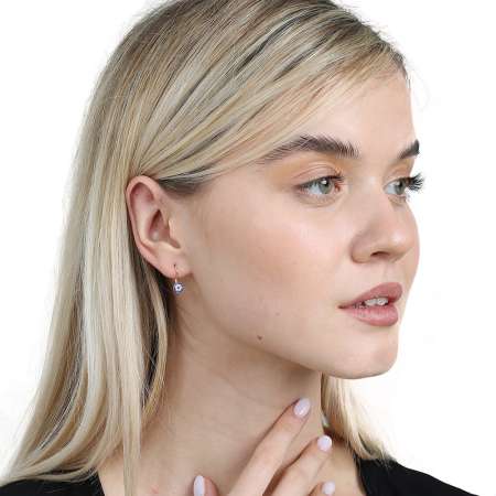 Mavi Beyaz Zirkon Taşlı Çiçek Tasarım Rose Renk 925 Ayar Gümüş Kadın Küpe - Tesbihane