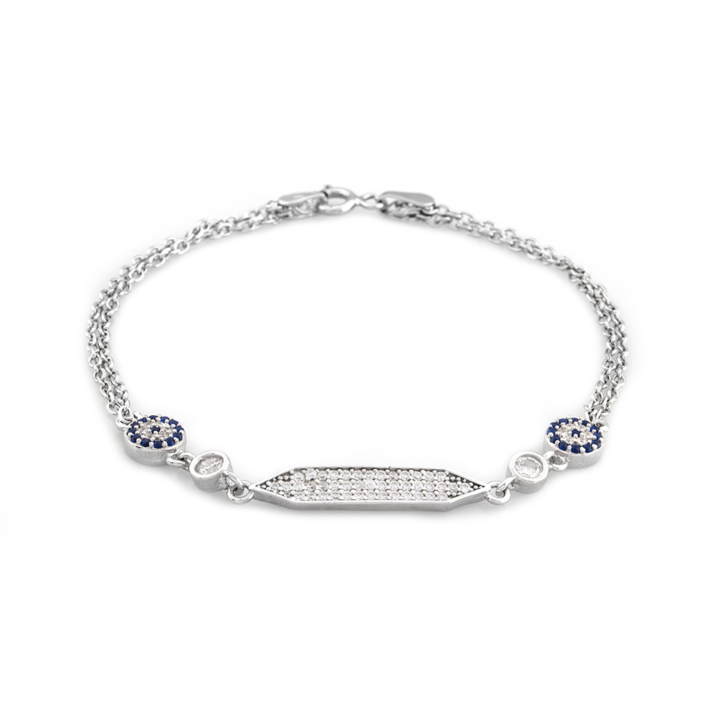 Mavi Beyaz Zirkon Taşlı Çiçek Tasarım Siver Renk 925 Ayar Gümüş Kadın Bileklik - 5