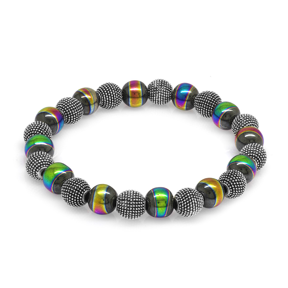 Multicolor Hematit Metal Kombinli Küre Kesim Doğaltaş Bileklik - 1