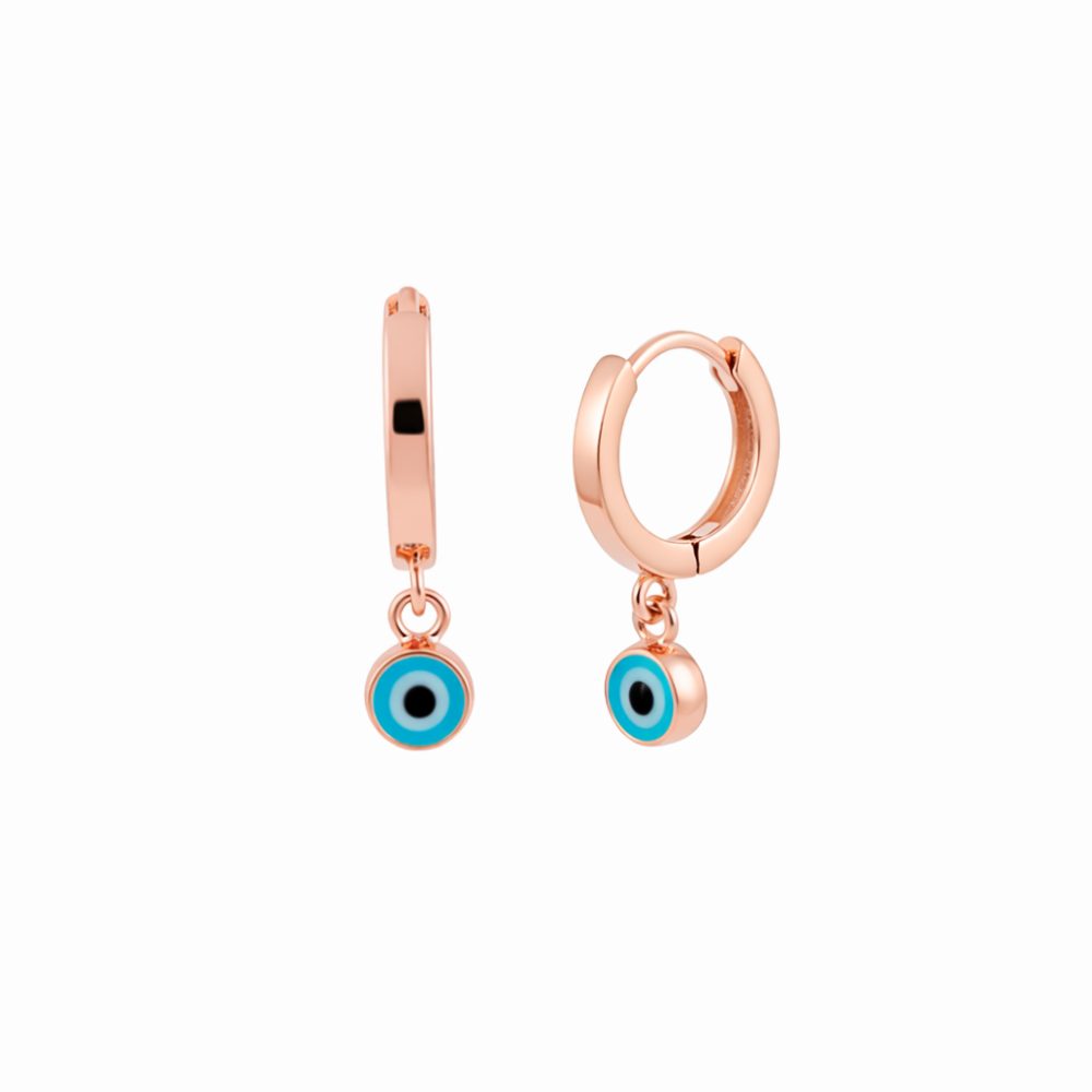 Mavi Mineli Nazar Boncuğu Detaylı Rose Renk 925 Ayar Gümüş Kadın Küpe - 4