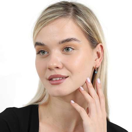 Mavi Mineli Nazar Boncuğu Detaylı Rose Renk 925 Ayar Gümüş Kadın Küpe - Tesbihane