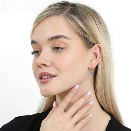 Mavi Mineli Nazar Boncuğu Detaylı Gümüş Renk 925 Ayar Gümüş Kadın Küpe - Tesbihane