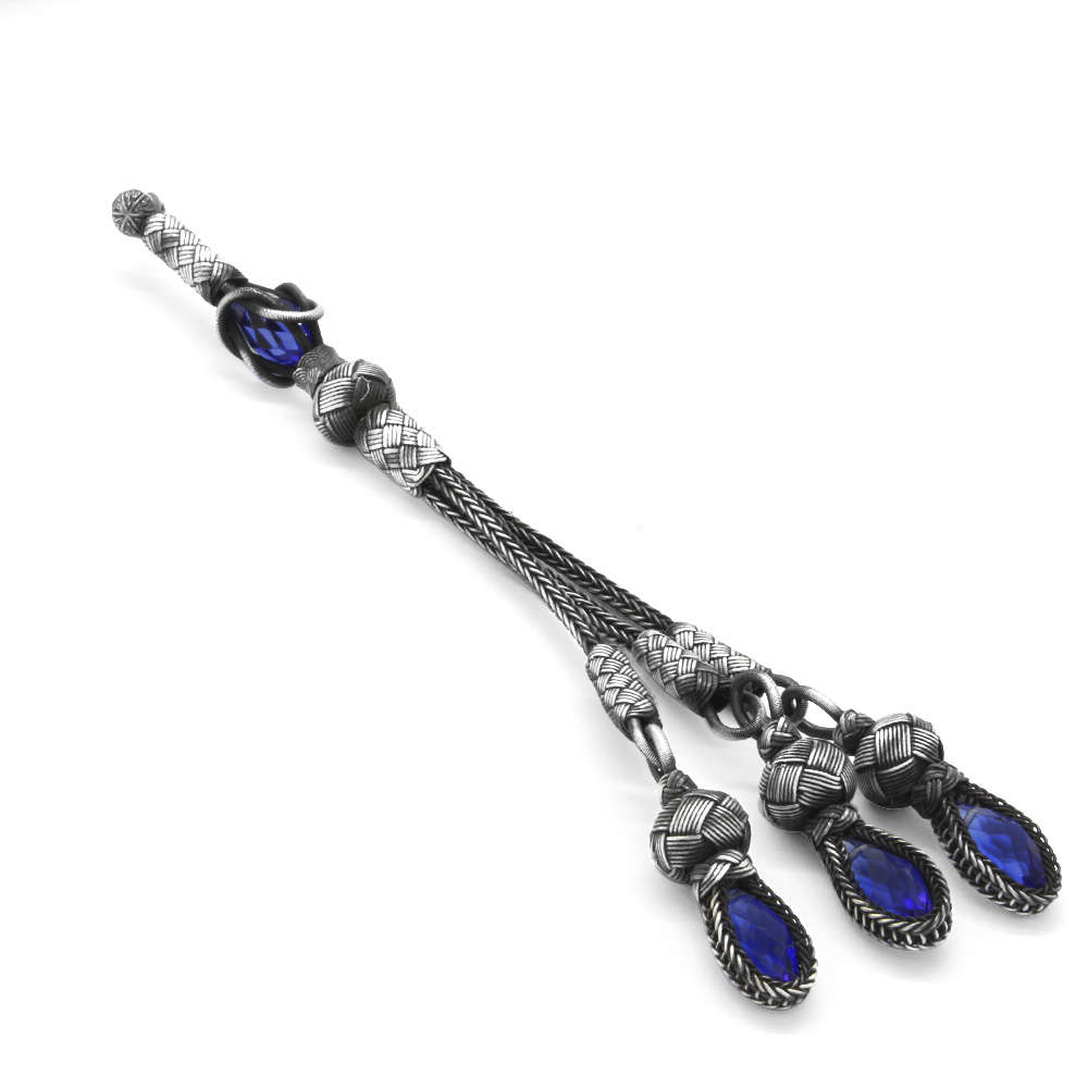 Mavi Zirkon Taşlı 3 lü 1000 Ayar Gümüş Kazaz Püskül - 2