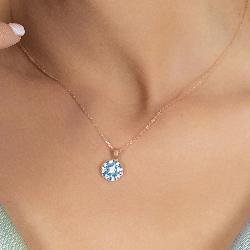 Mavi Zirkon Taşlı Nergis Çiçeği Tasarım Rose Renk 925 Ayar Gümüş Kadın Kolye - 3