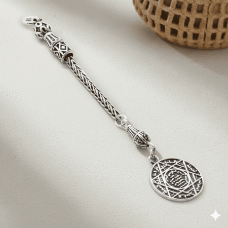 Süleyman Mührü Tasarım Kalın Zincirli 925 Ayar Gümüş Püskül - Tesbihane