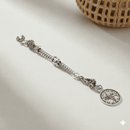 Mecidiye Temalı Foxtail Zincirli Tek Kamçılı Kararmaz Metal Püskül - Tesbihane