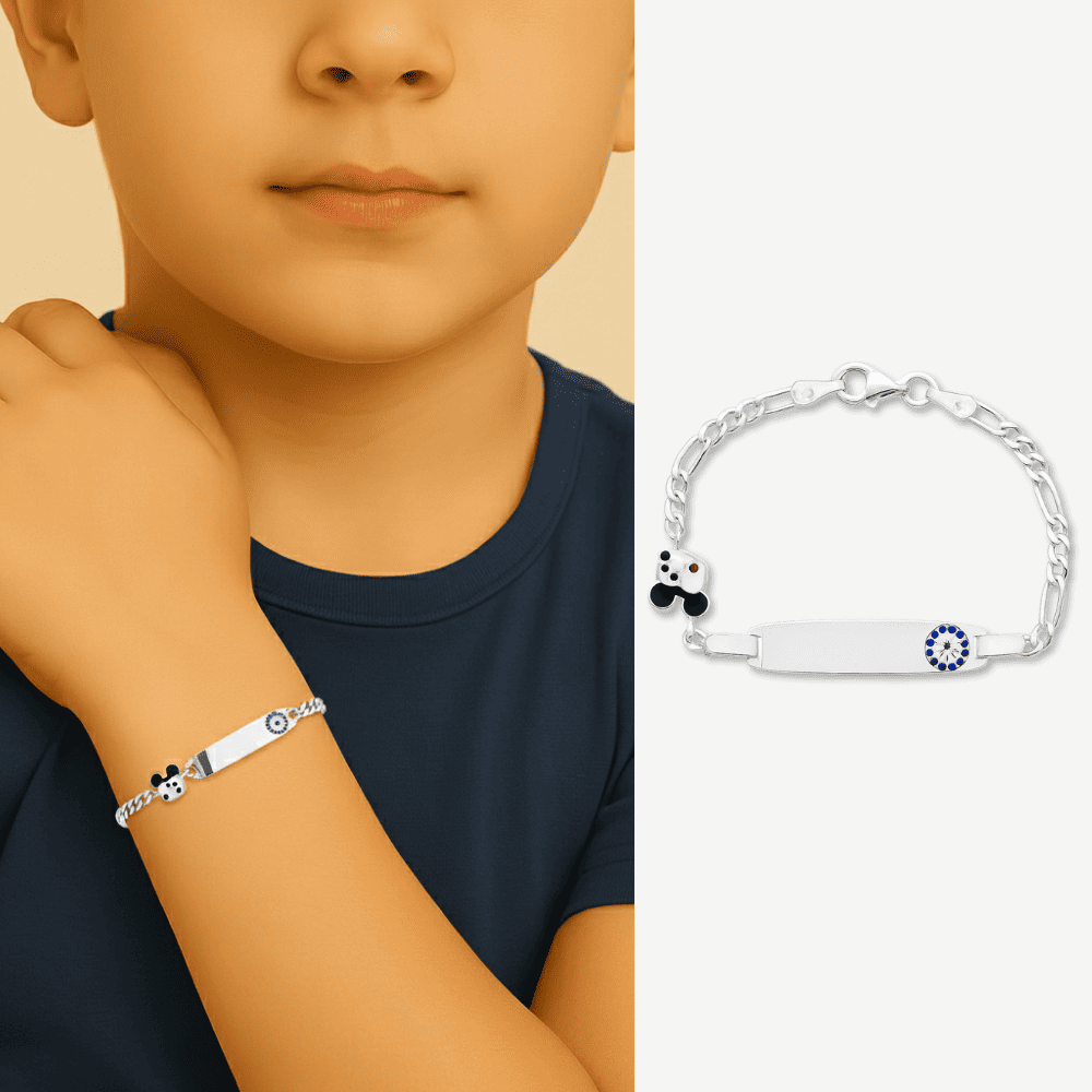 Mickey Mouse Detaylı 925 Ayar Gümüş Zincirli İsme Özel Yazılı Çocuk Bileklik - 1