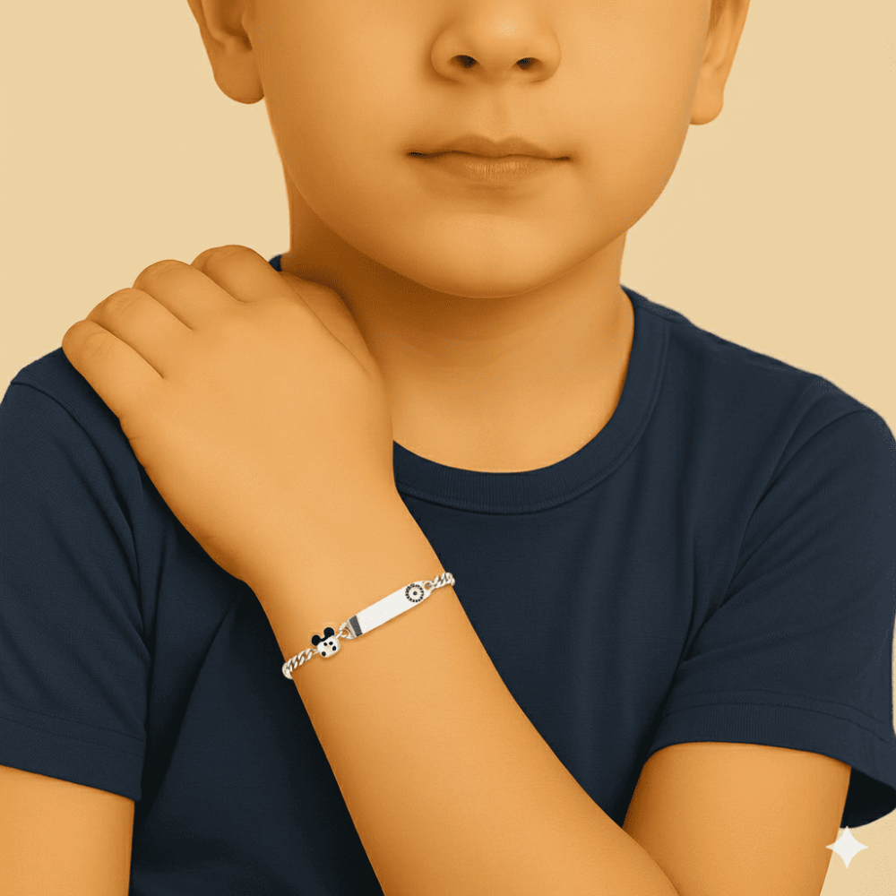 Mickey Mouse Detaylı 925 Ayar Gümüş Zincirli İsme Özel Yazılı Çocuk Bileklik - 2