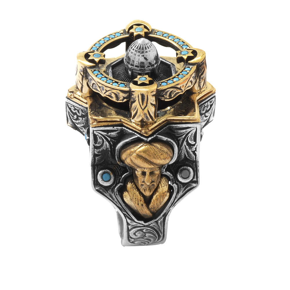 Mescidi Aksa Detaylı Kenarları Fatih Sultan Mehmet İşlemeli Koleksiyonluk 925 Ayar Gümüş Erkek Yüzük - 4