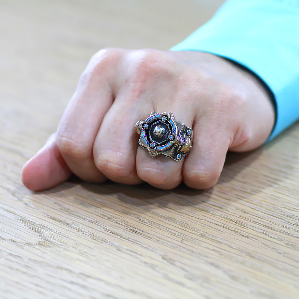 Mescidi Aksa Detaylı Kenarları Fatih Sultan Mehmet İşlemeli Koleksiyonluk 925 Ayar Gümüş Erkek Yüzük - 5