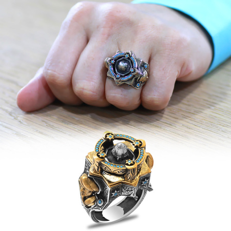 Mescidi Aksa Detaylı Kenarları Fatih Sultan Mehmet İşlemeli Koleksiyonluk 925 Ayar Gümüş Erkek Yüzük - Tesbihane