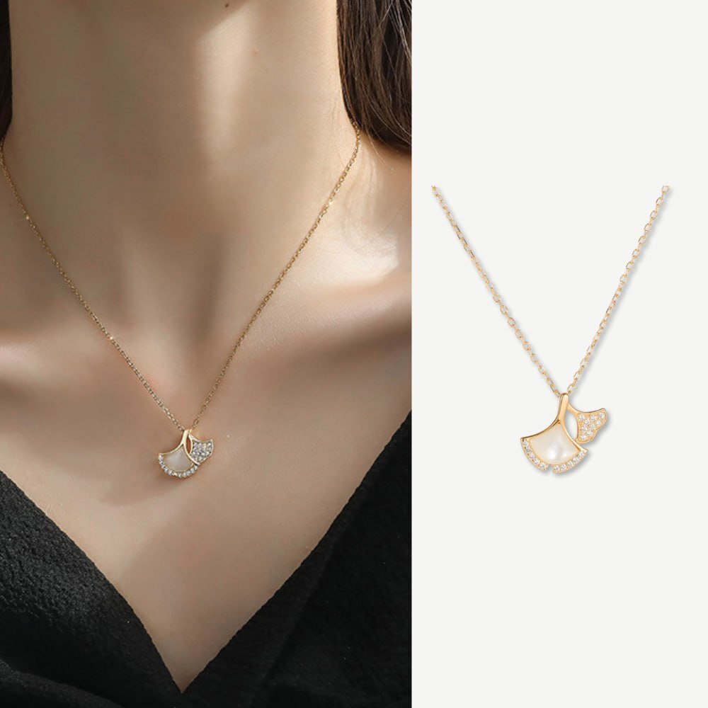 Metal Alaşım Üzeri Altın Kaplama Beyaz Zirkon Taşlı Balina Kuyruğu Tasarım Kadın Kolye - 1