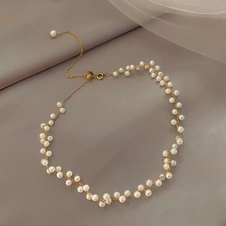 Metal Alaşım Üzeri Altın Kaplama Uzunluğu Ayarlanabilir Kadın İnci Kolye - Tesbihane