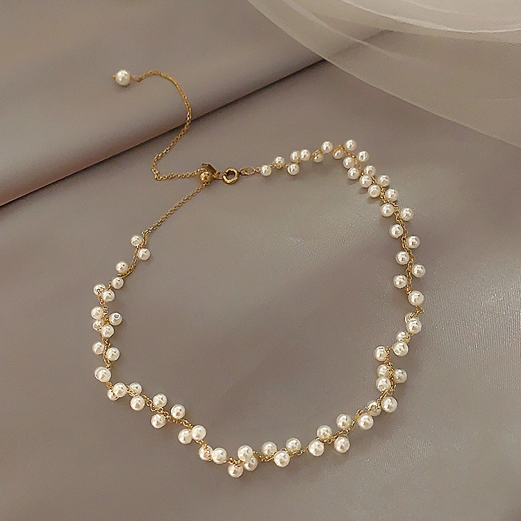 Metal Alaşım Üzeri Altın Kaplama Uzunluğu Ayarlanabilir Kadın İnci Kolye - 2