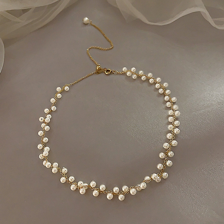 Metal Alaşım Üzeri Altın Kaplama Uzunluğu Ayarlanabilir Kadın İnci Kolye - 7