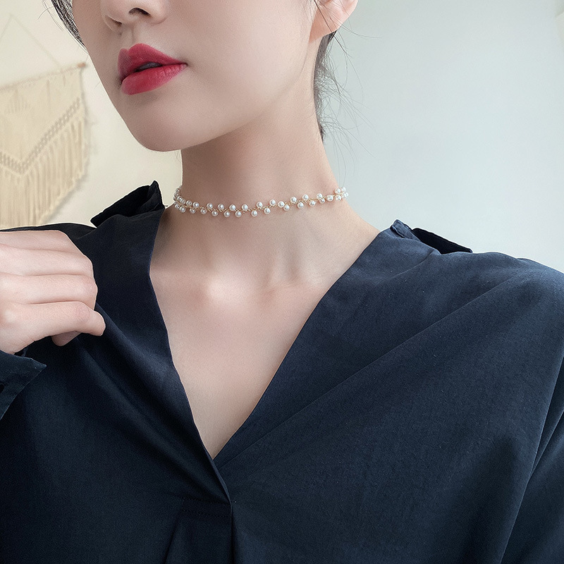 Metal Alaşım Üzeri Altın Kaplama Uzunluğu Ayarlanabilir Kadın İnci Kolye - 5