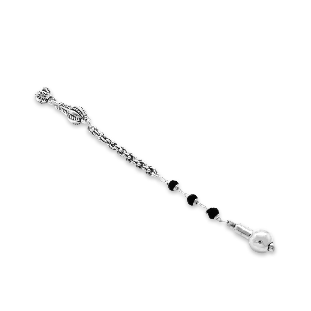 Metal Püskül - Arnavut Zincirli - Tek Kamçılı - Zirkon Taş Süslemeli - Gümüş Renk - 2