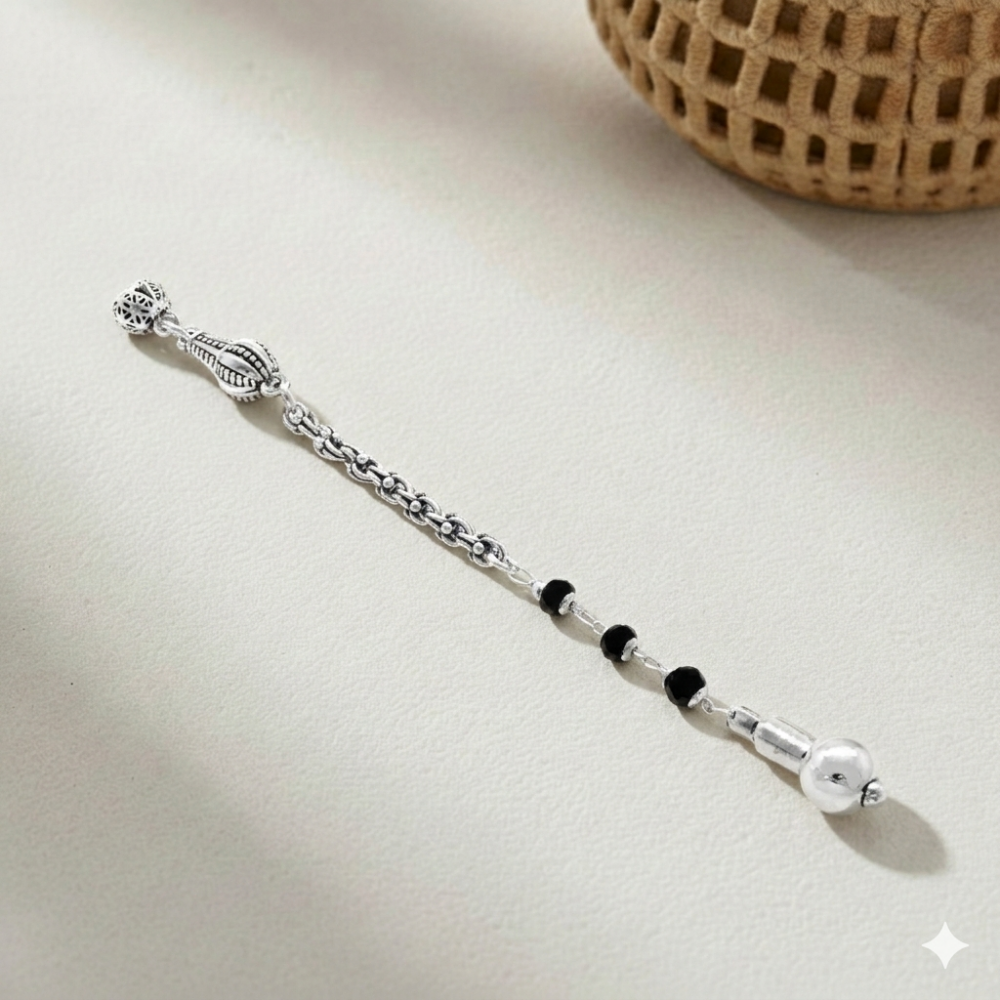 Metal Püskül - Arnavut Zincirli - Tek Kamçılı - Zirkon Taş Süslemeli - Gümüş Renk - 1