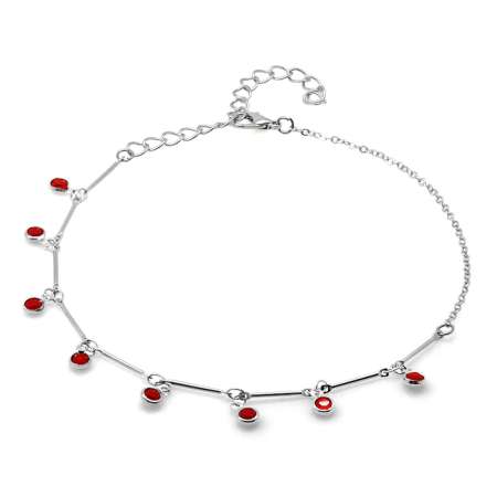 Metal Zincirli Kırmızı Kristal Taşlı Sallantılı Halhal - Tesbihane