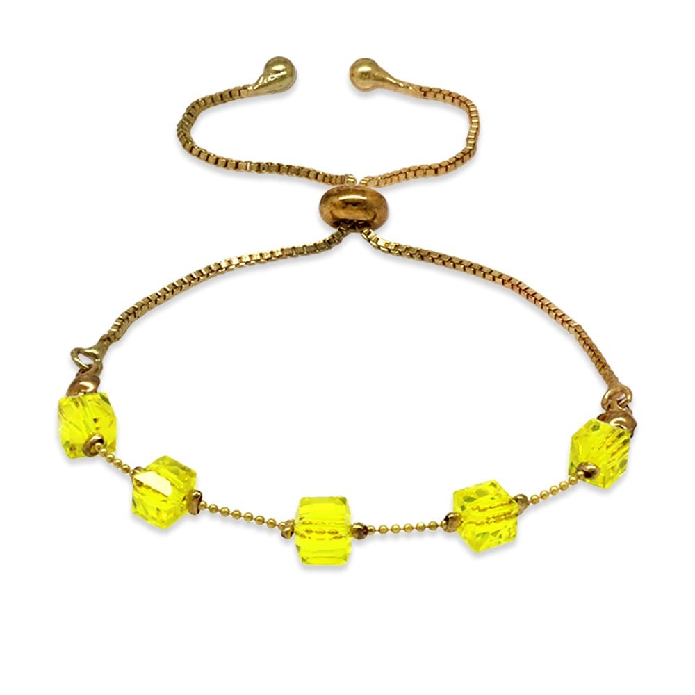 Metal Zincirli Küp Kesim Sarı Kristal Taşlı Asansörlü Kadın Bileklik - 4