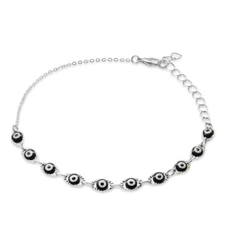 Metal Zincirli Lacivert Mineli Nazar Boncuğu Detaylı Halhal - Tesbihane