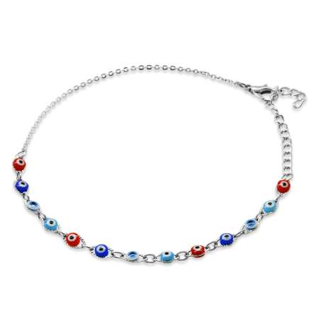 Metal Zincirli Çok Renkli Mineli Nazar Boncuğu Detaylı Halhal - Tesbihane