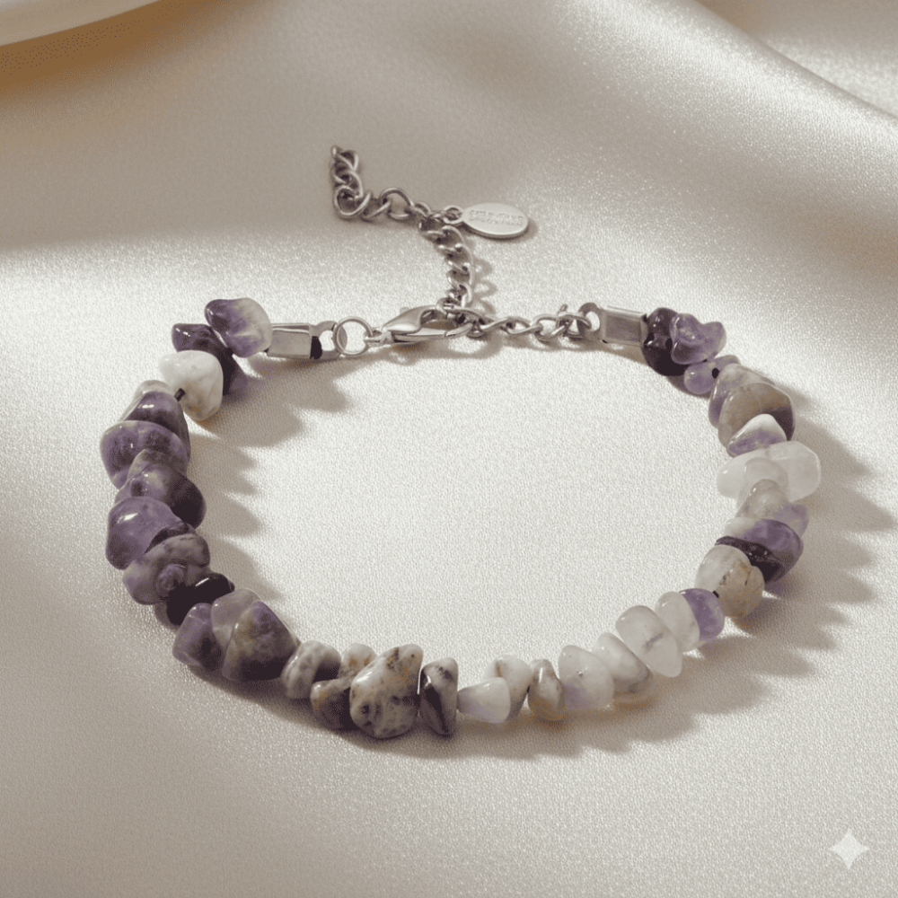 Metal Zincirli Natural Kesim Ametist Doğaltaş Kadın Bileklik - 3