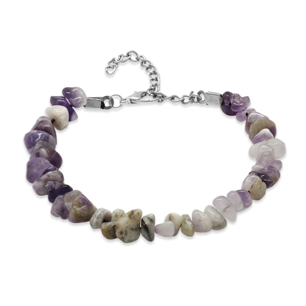 Metal Zincirli Natural Kesim Ametist Doğaltaş Kadın Bileklik - 4