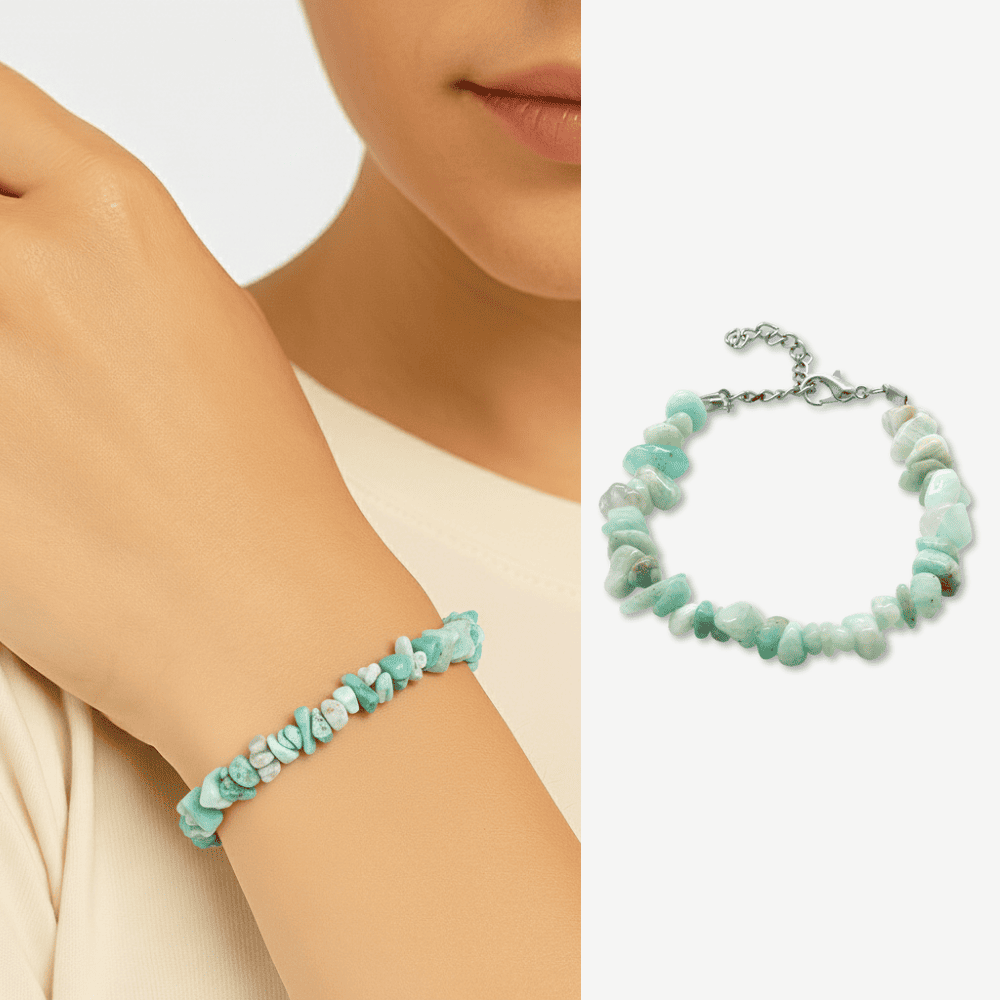 Metal Zincirli Natural Kesim Akuamarin Doğaltaş Kadın Bileklik - 1