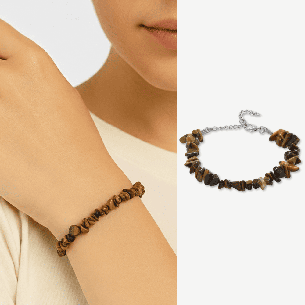 Metal Zincirli Natural Kesim Kaplan Gözü Doğaltaş Kadın Bileklik - 1