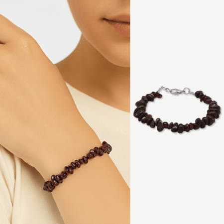 Metal Zincirli Natural Kesim Lal Taşı Doğaltaş Kadın Bileklik - Tesbihane