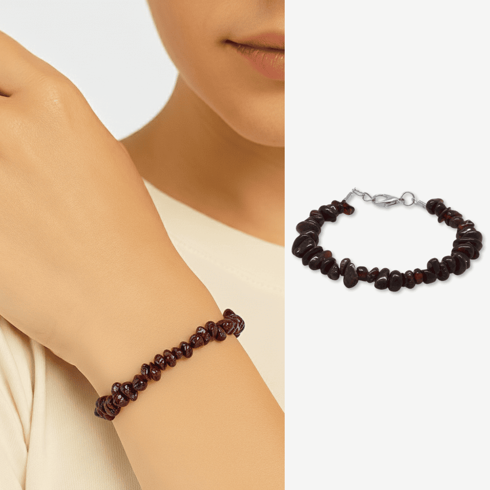 Metal Zincirli Natural Kesim Lal Taşı Doğaltaş Kadın Bileklik - 1