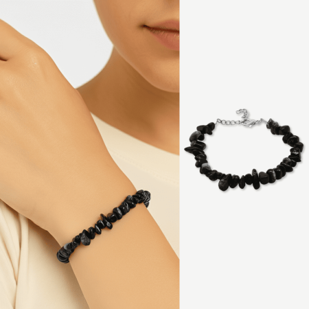 Metal Zincirli Natural Kesim Süleyman Akik Doğaltaş Kadın Bileklik - Tesbihane