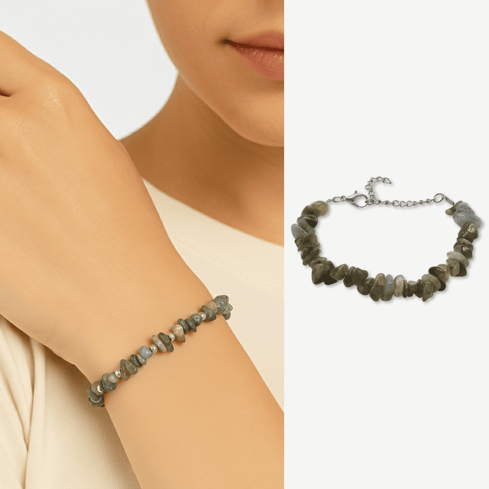 Metal Zincirli Natural Kesim Yosun Akik Doğaltaş Kadın Bileklik - 1