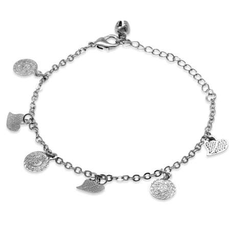 Metal Zincirli Telkari Tasarım Kalp Detaylı Sallantılı Halhal - Tesbihane