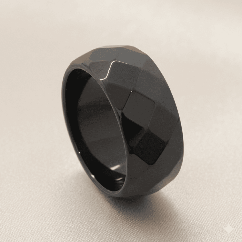 Metalik Gri Renkli Faset Kesim Hematit Doğaltaş Kadın Yüzük 14 Ölçü - 3