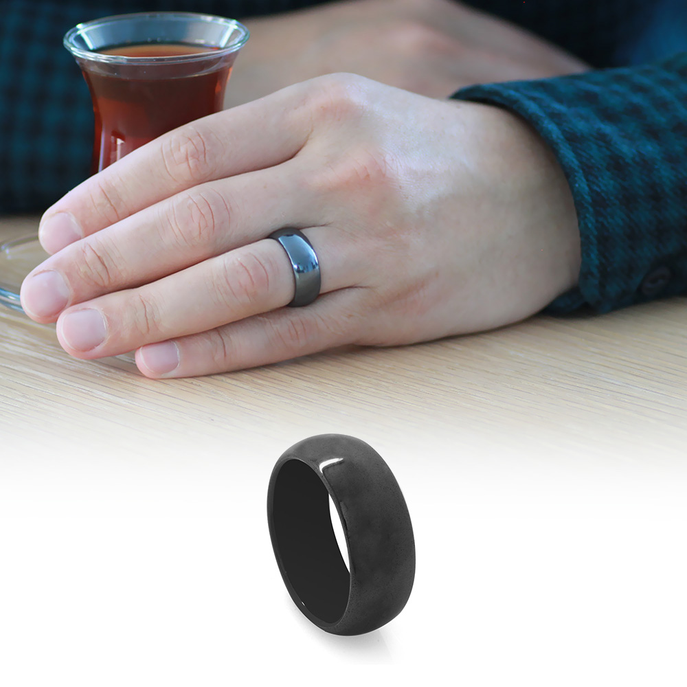 Metalik Gri Renkli Hematit Doğaltaş Erkek Yüzük 18 Ölçü - 1