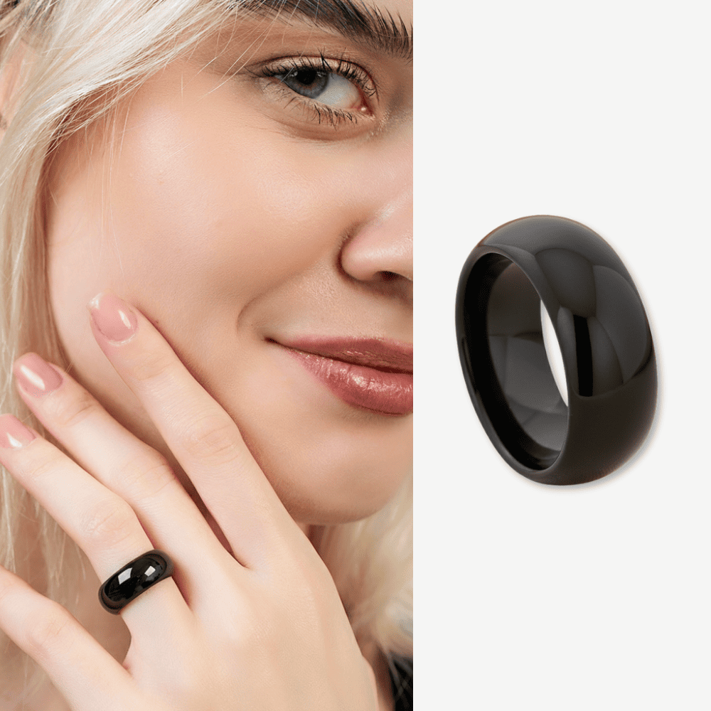 Metalik Gri Renkli Hematit Doğaltaş Kadın Yüzük 17 Ölçü - 1