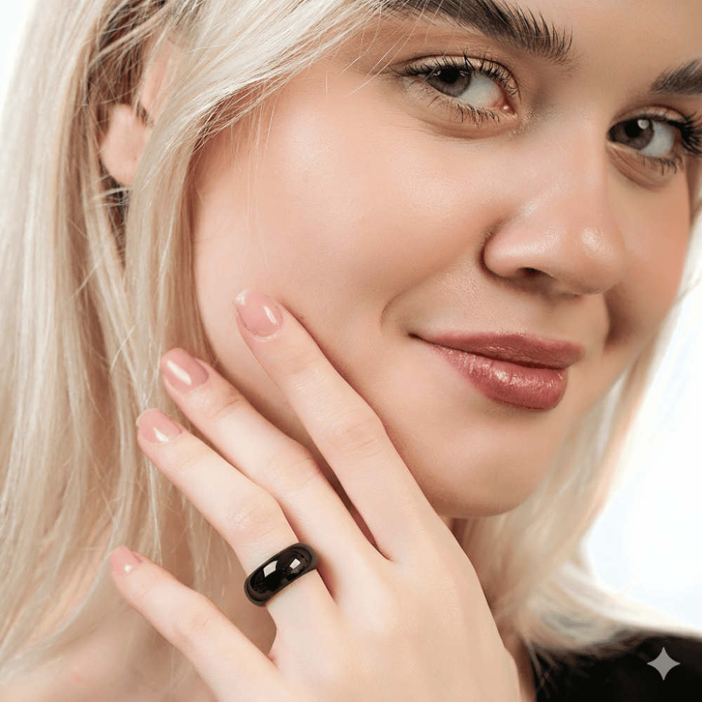 Metalik Gri Renkli Hematit Doğaltaş Kadın Yüzük 18 Ölçü - 2