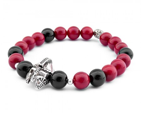 Miğfer Kombinli Küre Kesim Oniks-Mercan Doğaltaş Bileklik - Tesbihane