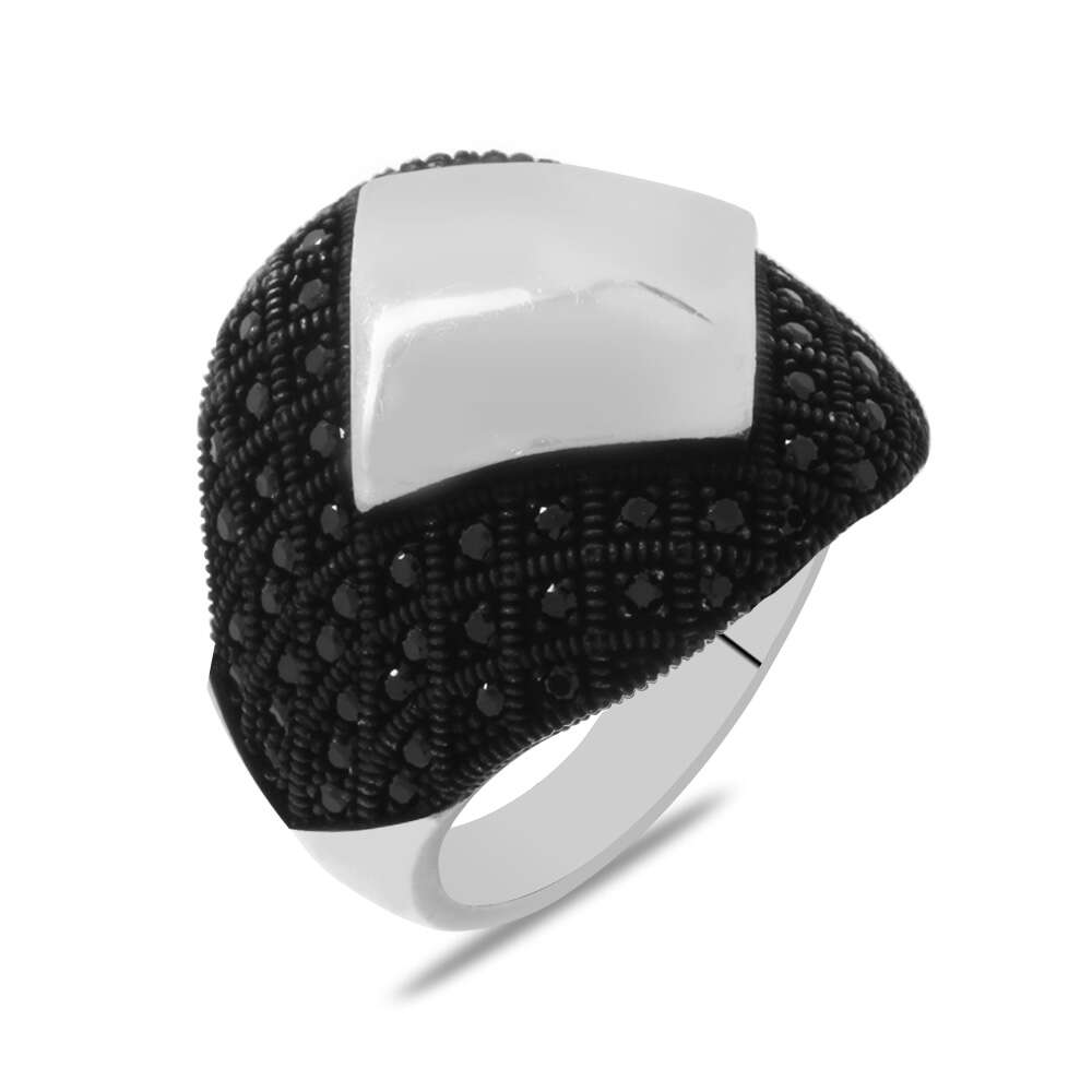 Mikro Taş Süslemeli Kişiye Özel İsim Harf Yazılı 925 Ayar Gümüş Erkek Yüzük - 4