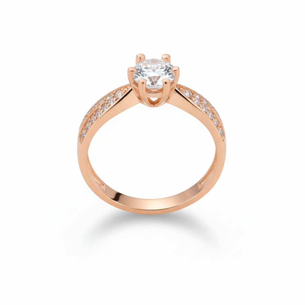 Mikro Zirkon Taş Süslemeli Rose Renk Ayarlanabilir Ölçü 925 Ayar Gümüş Kadın Tektaş Yüzük - 5